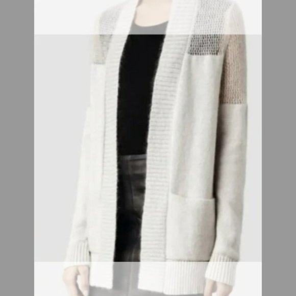 ALL SAINTS All Saints Cardigan Cotton/Mohair Sweater Light Gray/Cream XS Small - Picture 2 of 10